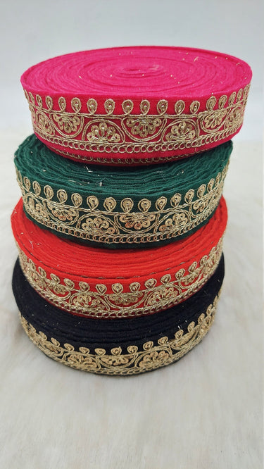 Floral Embroidered Velvet Fabric Sequins Trim Indian Sari Border, Sequin Trimming, Sequinned Lace